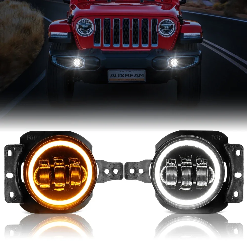 4 Inch LED Fog Light for Jeep Wrangler JL 2018-2023 60W 6000K White Light DRL Driving Passing Light with Halo Ring Angel Eyes