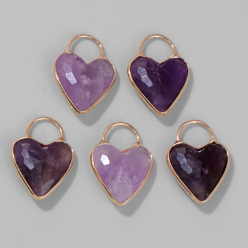 2pcs 18x25MM Labradorite Amethysts Quartz Crystal Stone Heart Lock Pendants for Earring Necklace Bracelet Earring Jewelry Making