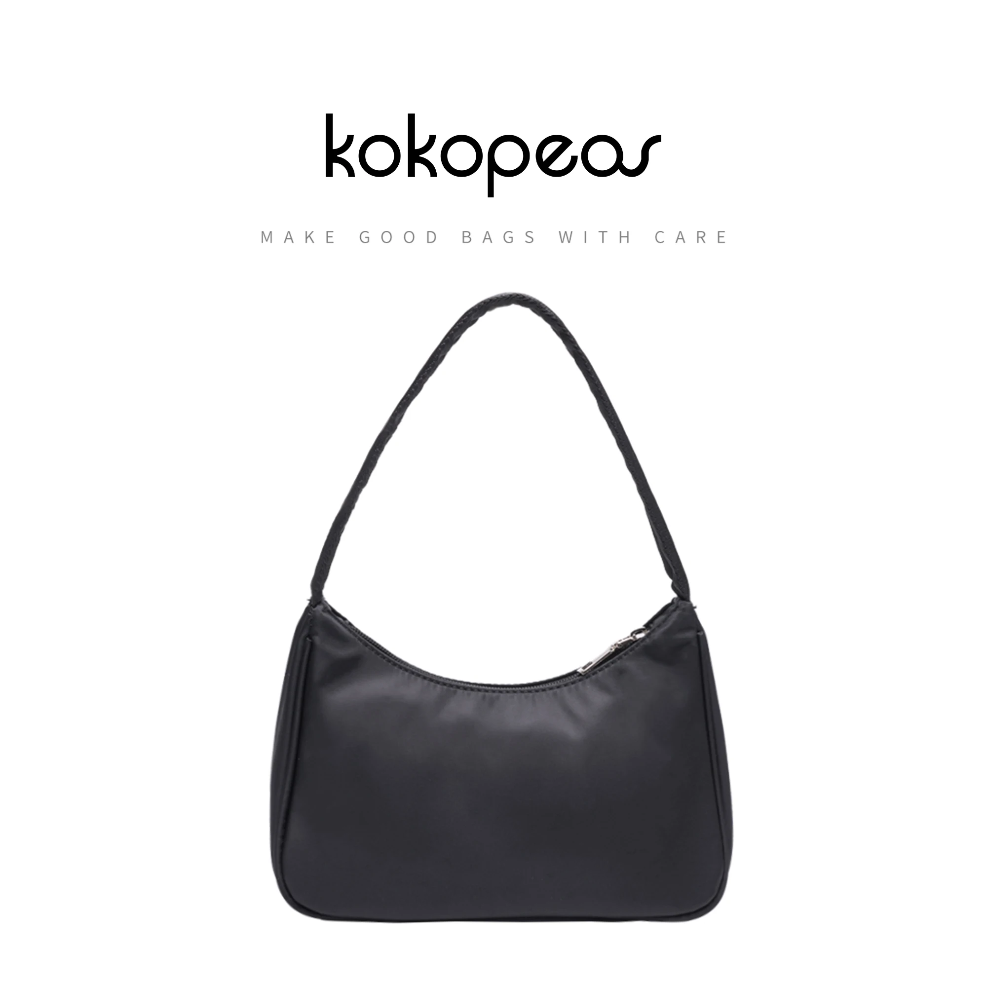 KOKOPEAS Lightweight Simple Desgin Underarm Bag Classic Black Clutch Shoulder Bags Waterproof Nylon Handbag and Purse