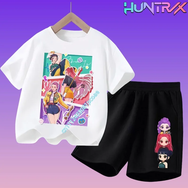 

Комплект детской одежды K-POP: футболка с мультяшным принтом и шорты, 2 предмета, летний, дышащий, для девочек