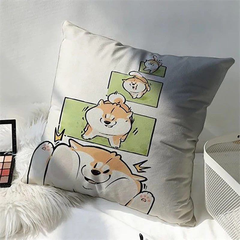 Kawaii Shiba Inu Cartoon Throw Pillow Cover, Cute Cushion Case for Home Decor