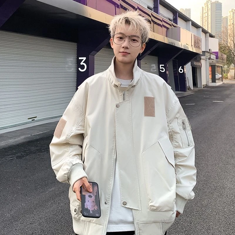 

Мужская осенняя Новое поступление, уличная одежда, негабаритная повседневная летная куртка, тяжелый лоскутный джинсовый бомбер