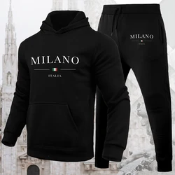 Conjunto de Sudadera con capucha de lujo para hombre, sudadera con estampado de Milano, pantalones de chándal para hombre, Tops con capucha, pantalones de Jogging, traje informal, ropa de calle