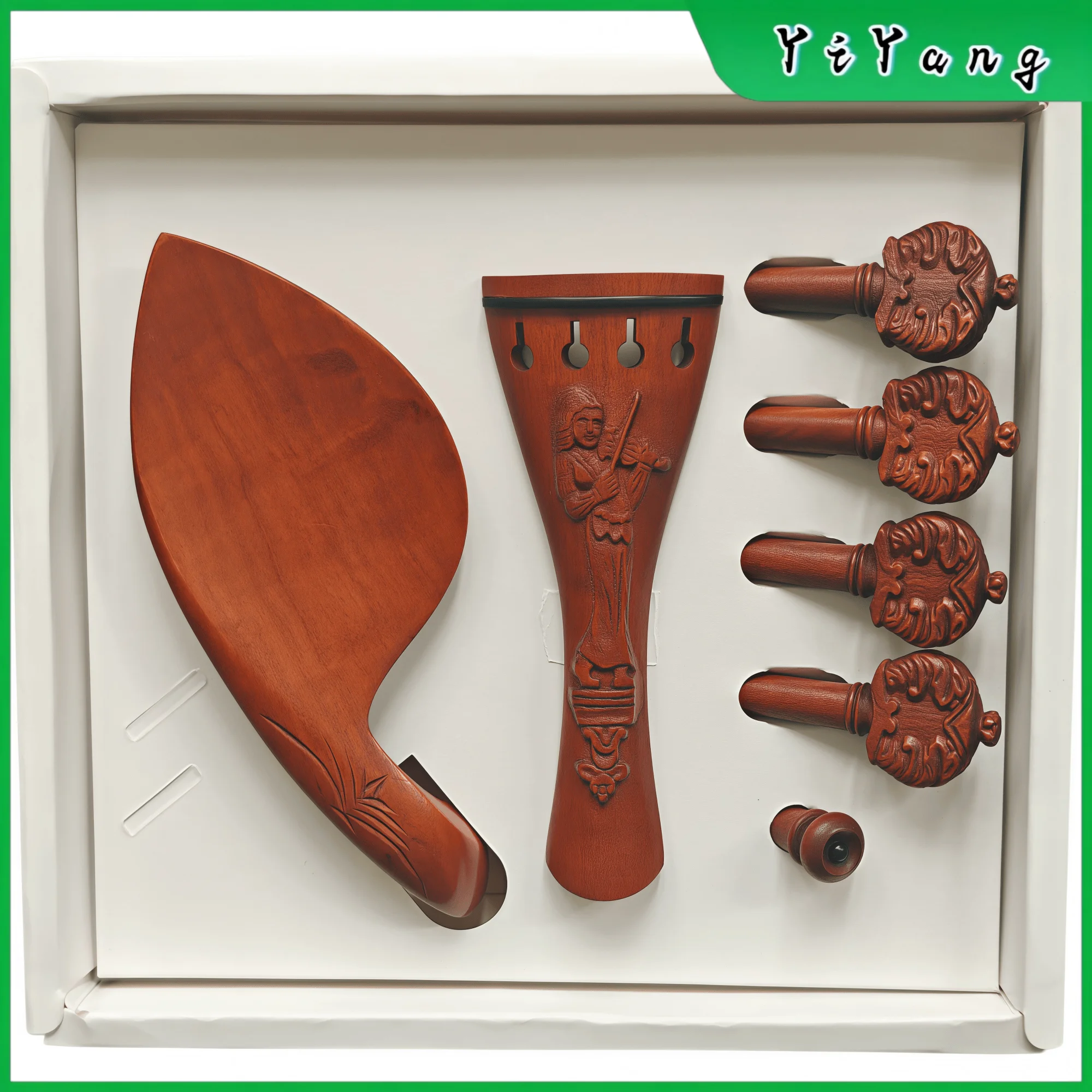 1 set jujube wood Violin Parts Accessories 4/4 size carved tailpiece chin rest pegs