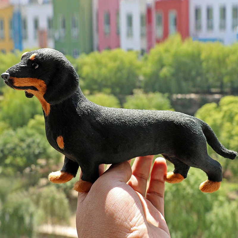 1 unidad de perro salchicha realista, modelo Animal de simulación, perro salchicha, adorno de peluche esponjoso, decoración del hogar, juguete para niños, regalo de cumpleaños