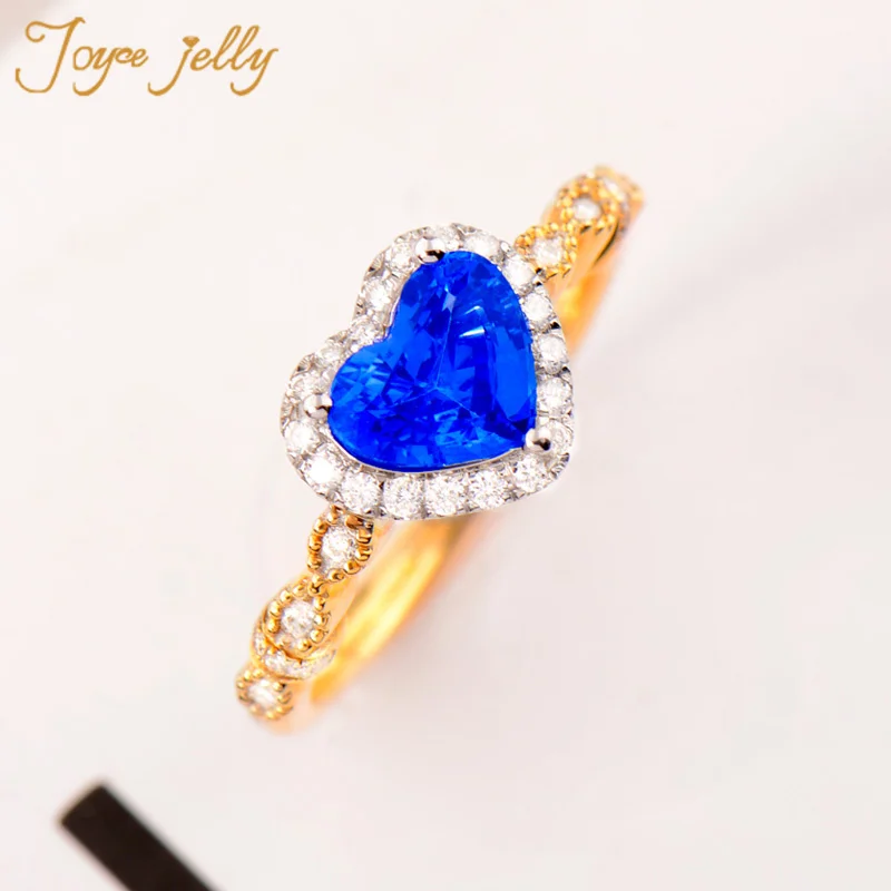 

18k Yellow Gold Rings For Women Natural Sapphire Gemstone Genuine Gold 585 Heart Shape Diamond Wedding Luxury Fine Jewelry