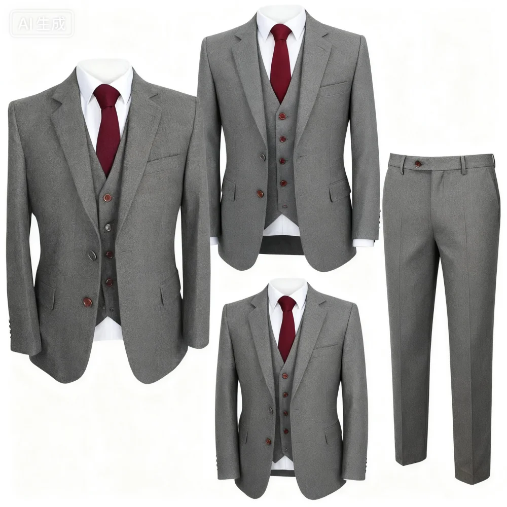 بدلة زفاف رجالية بقصة ضيقة من صوف التويد رمادي العمود الفقري للتدخين سترة رسمية سترة-ملابس رفقاء الزفاف ملابس غير رسمية للرجال #4