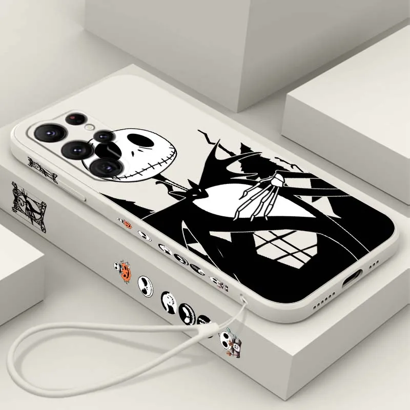 サムスン Galaxy S25 S24 S23 S22 S21 S20 Ultra Plus FE 5G用 ナイトメア・ビフォア・クリスマス 液体状左ロープカバー付きスマホケース