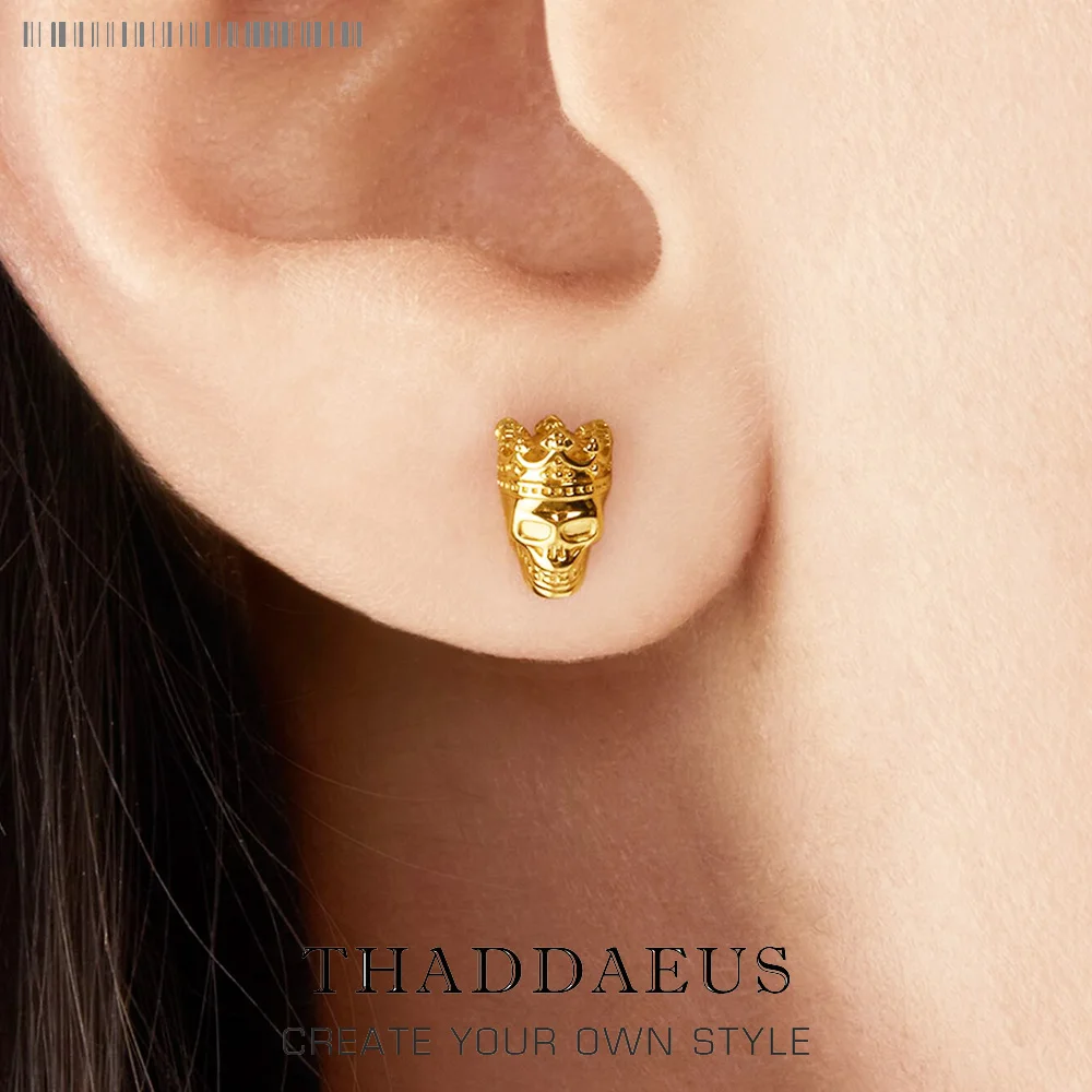 

Golden Studs Earrings Skull King,Europe Style Fine Jewerly For Women Men Earparty-Look Vintage Gift In 925 Sterling Silver