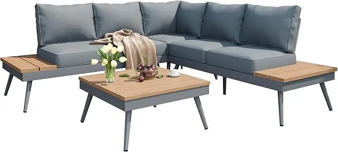 

# New Arrival Modern Outdoor 4-Piece Teak Wooden Sofa Set All Weather Patio Sectional Furniture Set With Cushions And Coffee Tab