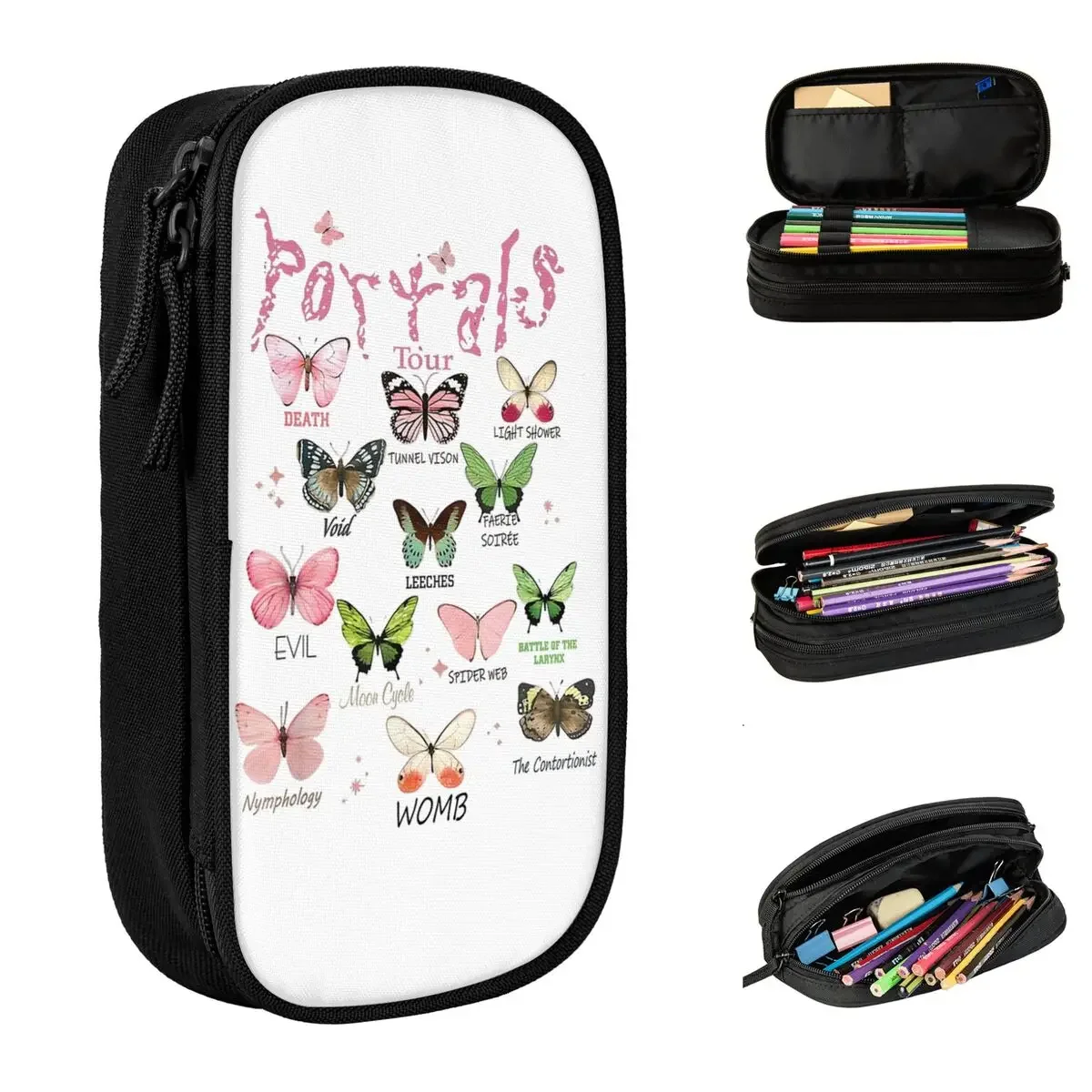 Melanies Martinez Portals Pencil Case Butterflies Pencilcases Pen Box Kids Large Storage Bag Students School Zipper Accessories