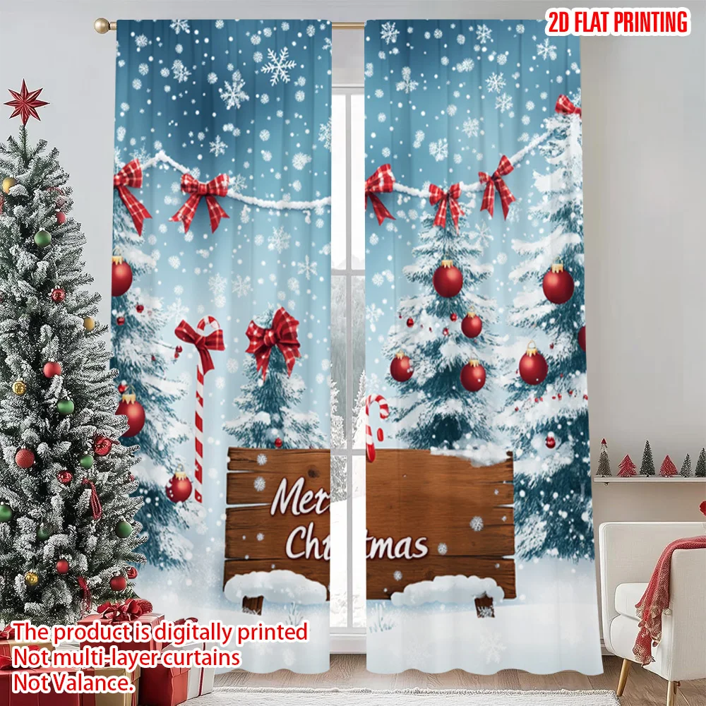 

2pcs 2D flat printing Merry Christmas Curtain Classic style Christmas snow forest scene Versatile Fabric Without Electricity