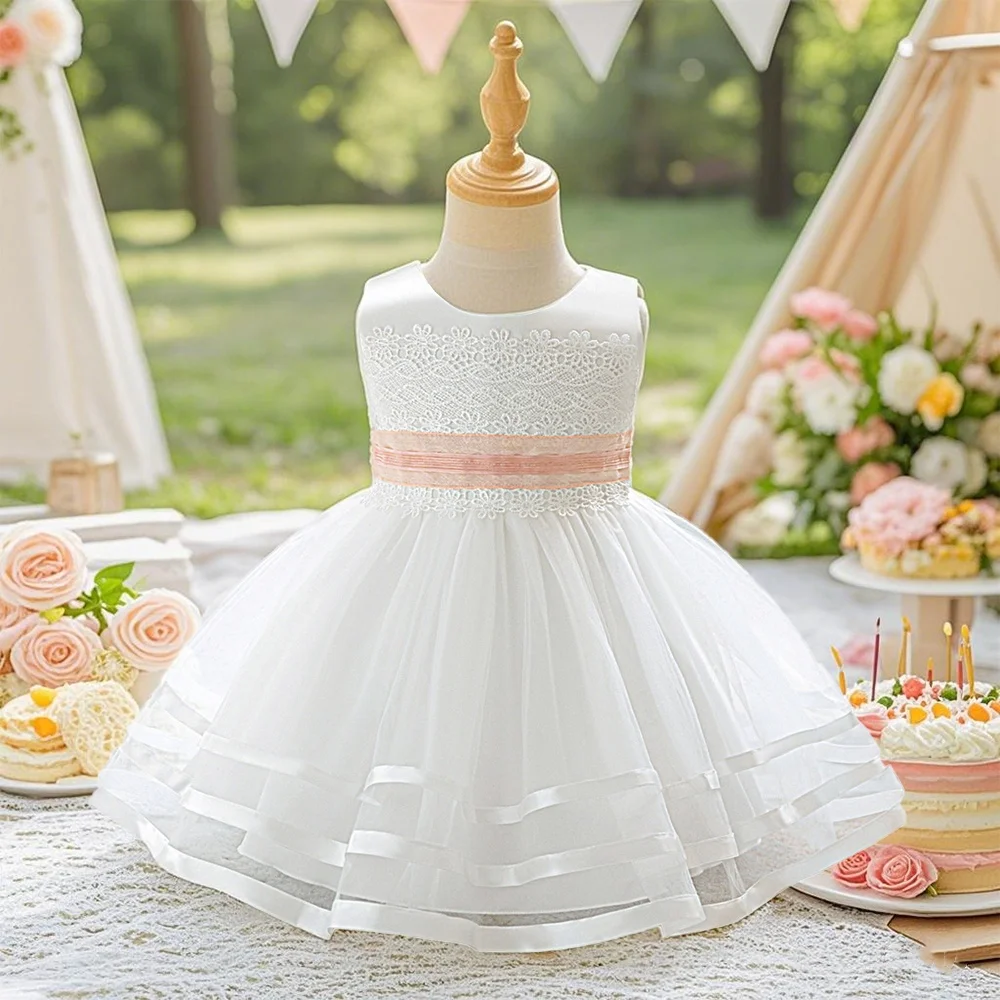 

Baby Girl White Christening Dress Lace Embroidery Gown Dress White Elegant Princess Dress Suitable for Baby Girl Christening