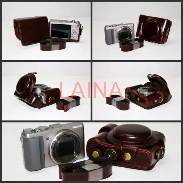 Bolsa para cámara y funda protectora de cuero PU compatible con Sony DSC-HX30 DSC-HX50V DSC-HX60, negro, marrón claro, marrón oscuro