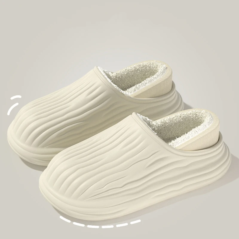 Warme Plüsch-Wasserdichte EVA-Hausschuhe für Damen, Winter Weiche Dicke Sohle Rutschfeste Hausschuhe, Flauschige Paar-Slipper – Detail 11