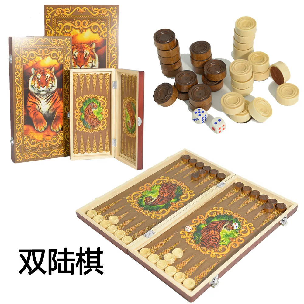 Portable Folding Wooden Backgammon Set Luxury Pattern International Chess Board Game Leisure Entertainment Family Table Game
