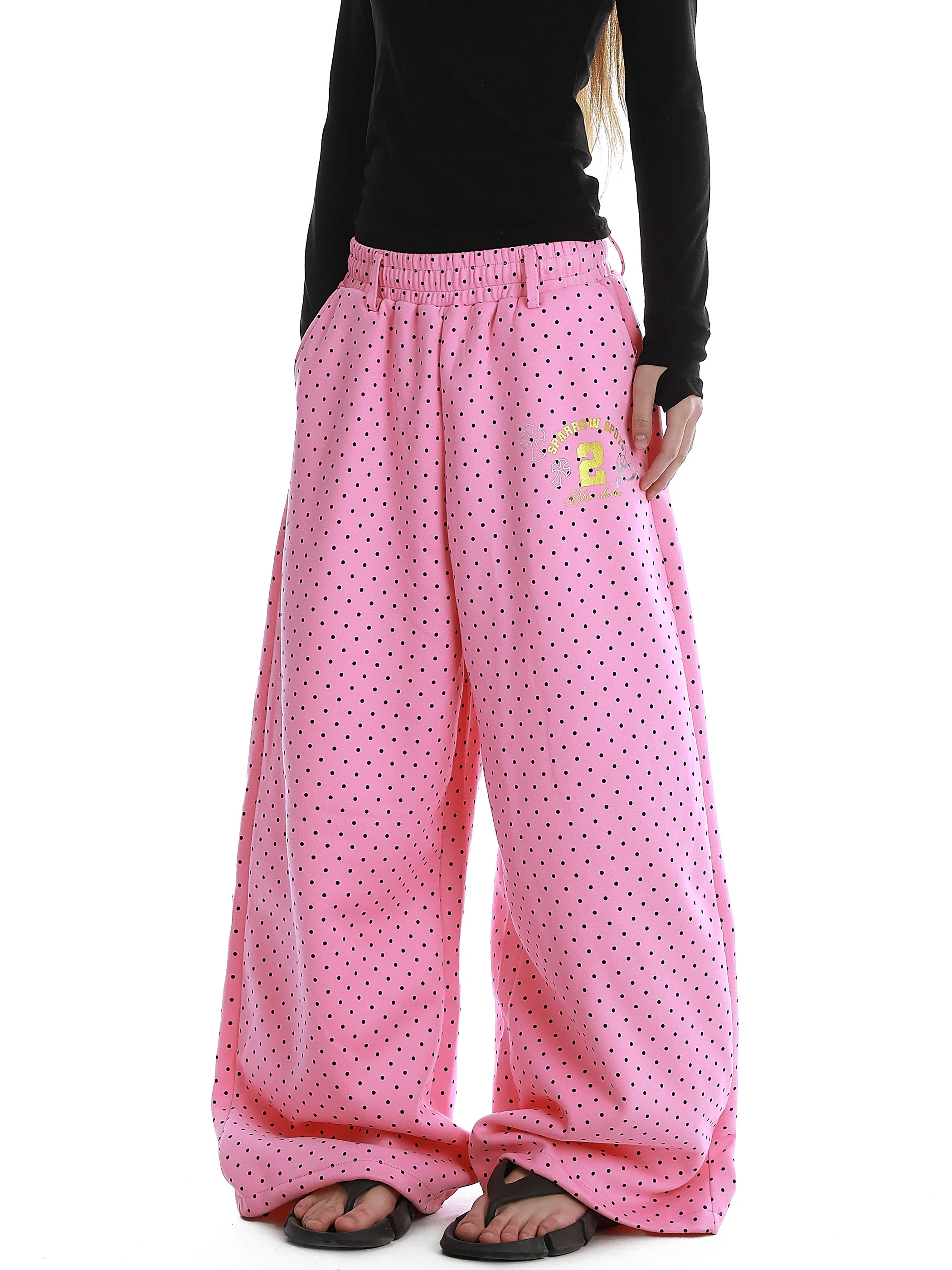 

Retro American Polka Dot Dopane Sweatpants Loose Fit Printed ex Casual Pants Youthful Vitali Polyester Fiber