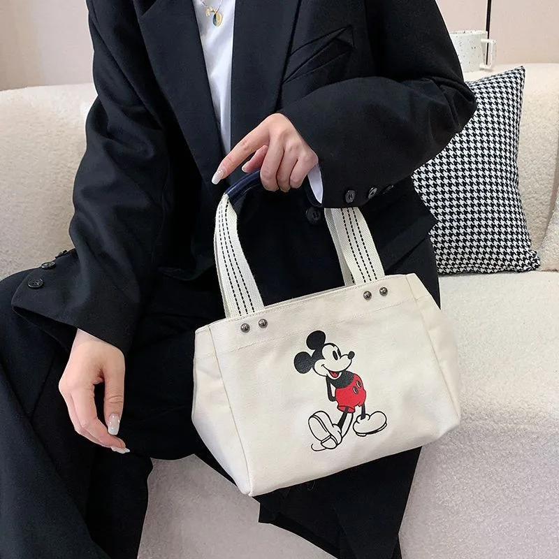 Donald Duck Canvas Bag Female Handbags New Style Simple Solid Color Cartoon Tote Mickey Print Fashion Casual All-match Cloth Bag