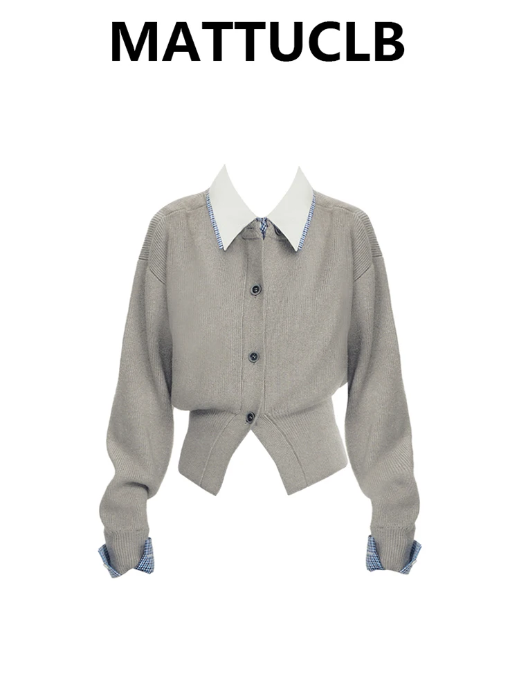 

Fall Winter Women Fake Two Pieces Long Sleeve Sweater Knitwear Preppy Sweater Cardigan Jacket Old Money College Style Thick Warm