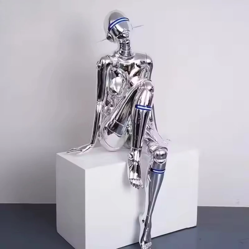 Nordic Creative Design Character Sculpture Office Electroplating Robot Floor