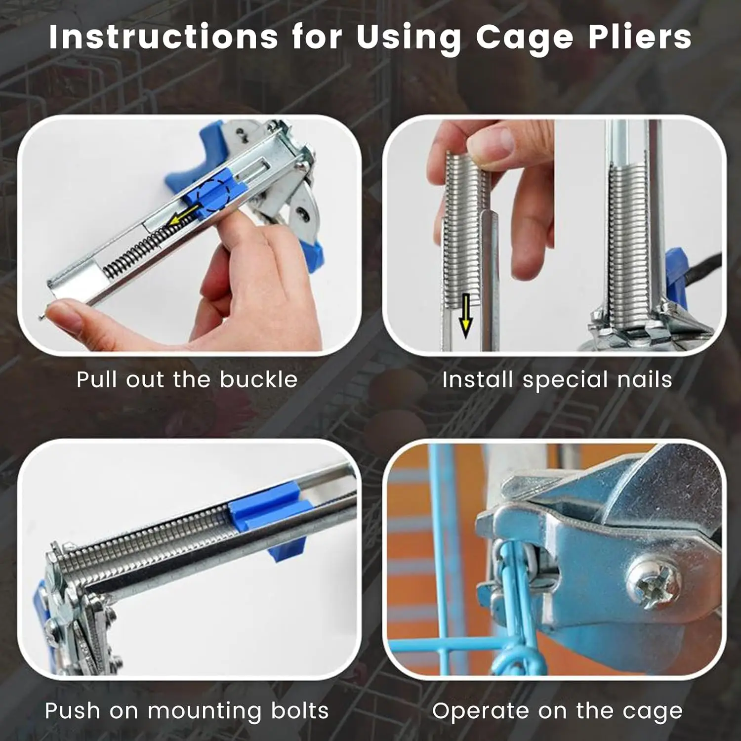 High Quality Poultry Cage Pliers Installation Clamp 600M Nails Animal Wire Cages Repair Chicken Rabbit Cage Tools Tie Cage Clamp