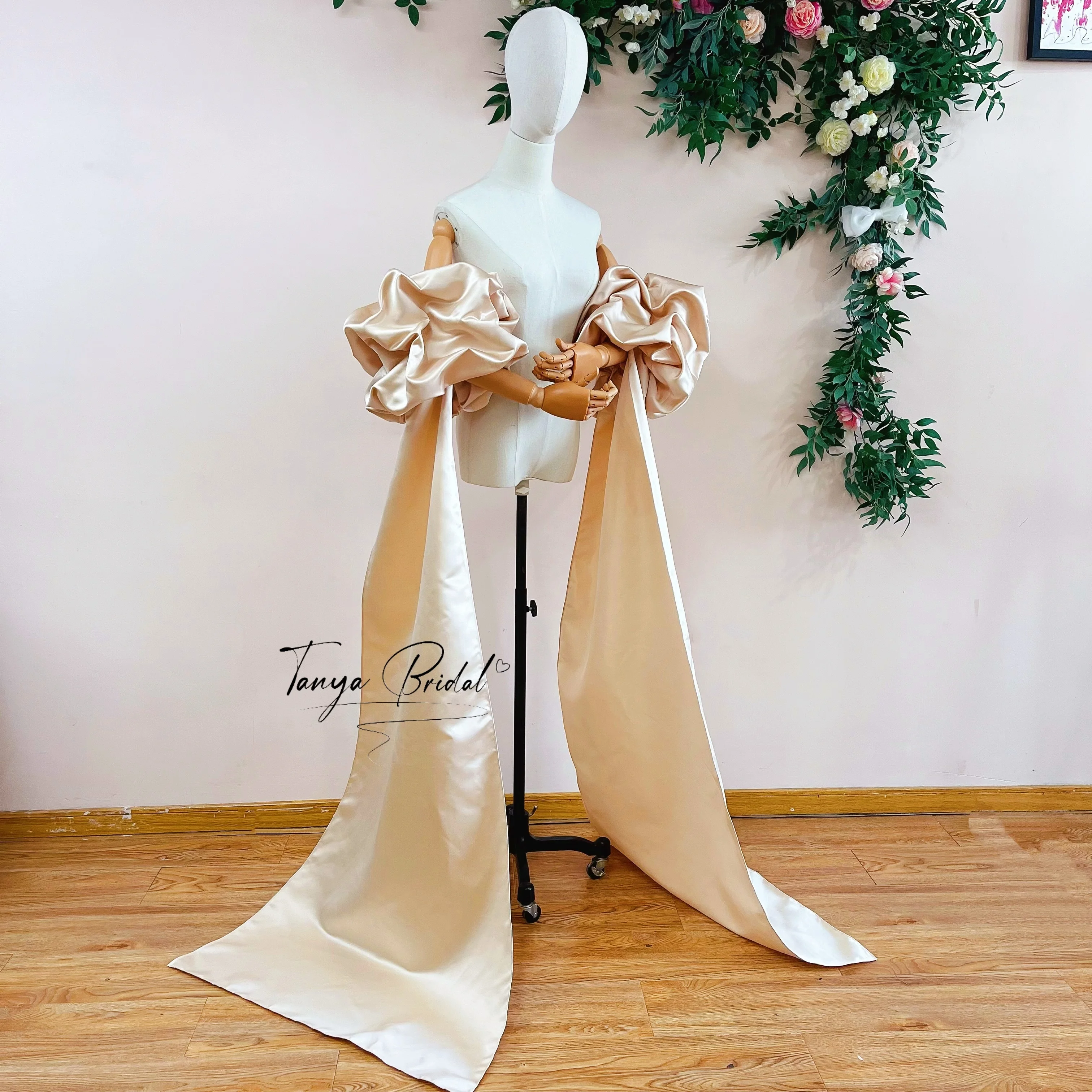 Champagne Satin Detachable Sleeves For Wedding ,Puffy Long Shawl,Removable Sleeve For Bride,Fashion Sleeve ，Arm Accessories