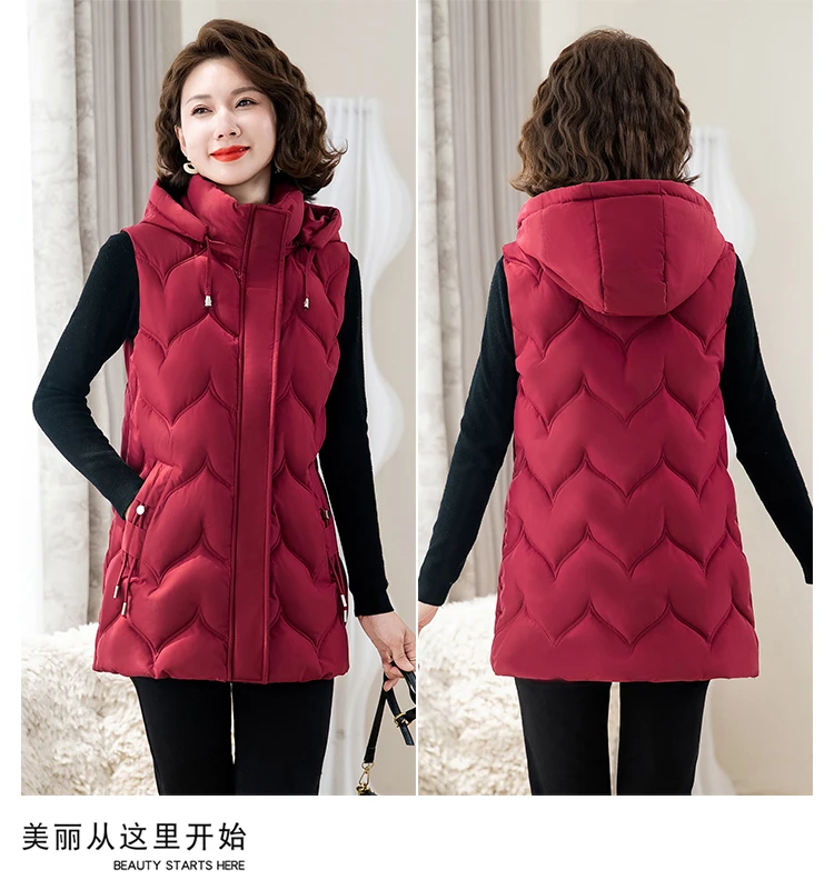 سترة قطنية سميكة للنساء في منتصف العمر مقاس كبير سترة متوسطة وطويلة ملابس الخريف والشتاء الأم ترتدي سترة حرارية #6