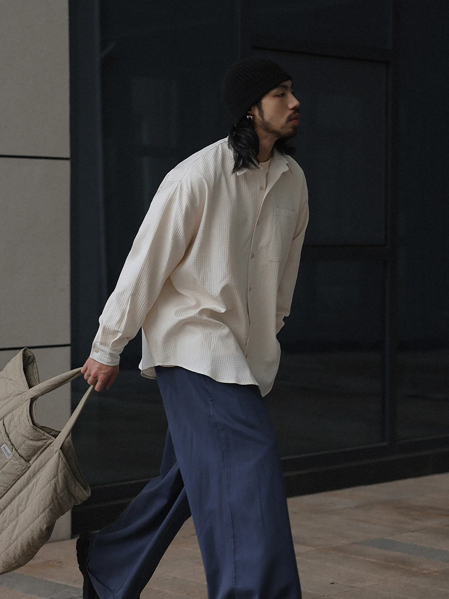 

Свободная длинная рубашка с текстурой, в стиле ретро, с квадратным воротником, из дышащего полиэстера, молодежная модная осенняя одежда для мужчин и женщин