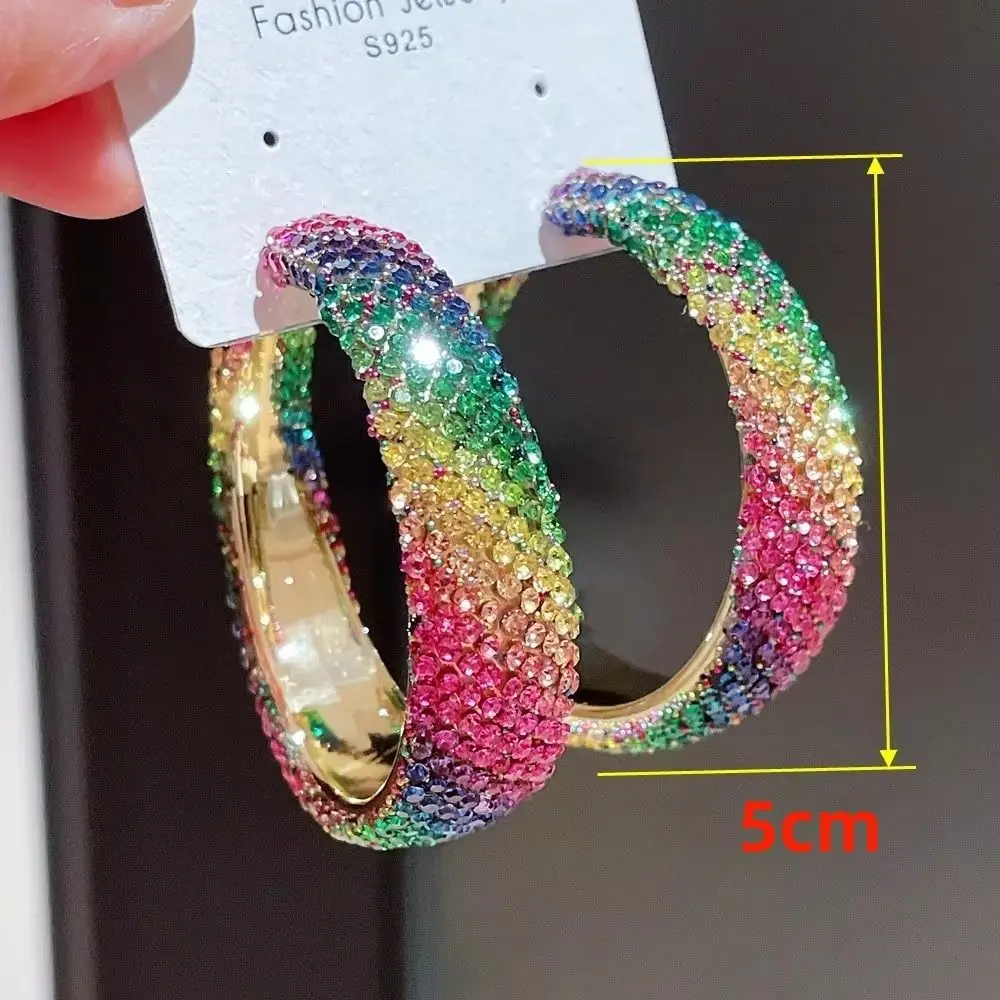 New Fashion Exaggerate Shiny Rhinestones Earrings Big Hoop Earrings Geometric Round Crystal Earrings Jewelry Accessories Gifts