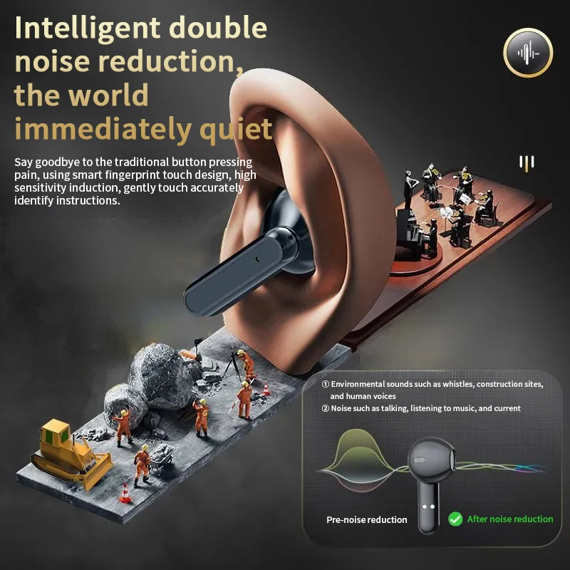 GREATWALL  Mirror  Wireless Bluetooth Headphones HiFi HD Sound Effect Game Earphones Smart Digital Display Charging Cabin