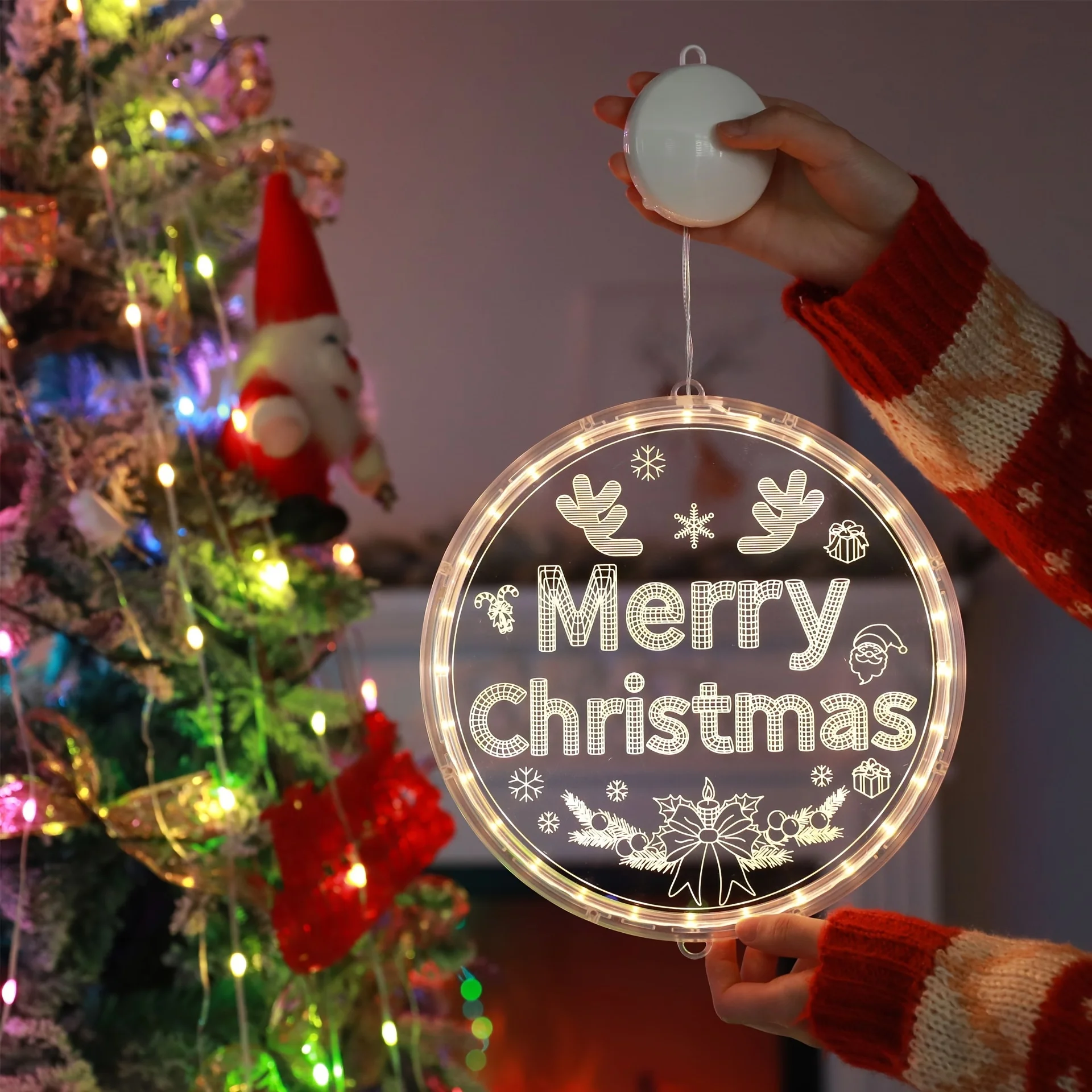 Decoração de natal, lâmpada suspensa com ventosa 3D, luz decorativa LED, pingente de decoração de janela de atmosfera de Natal