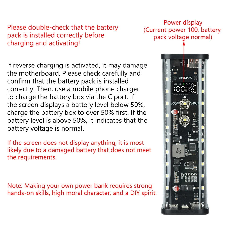 PD 100W Super-Schnell-Lade-Powerbank-Gehäuse 8-Zellen 21700 Batteriehalter für Handy-Stromversorgung mit Hochleistungs-LED-Licht – Detail 5