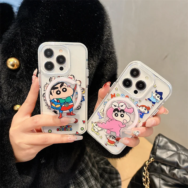 

Cute cartoon dinosaur rayon Shin-chan Magsafe Wireless Charge Case For iPhone 13 14 15 16 Pro Max 3D Shin-chan Magnetic Holder