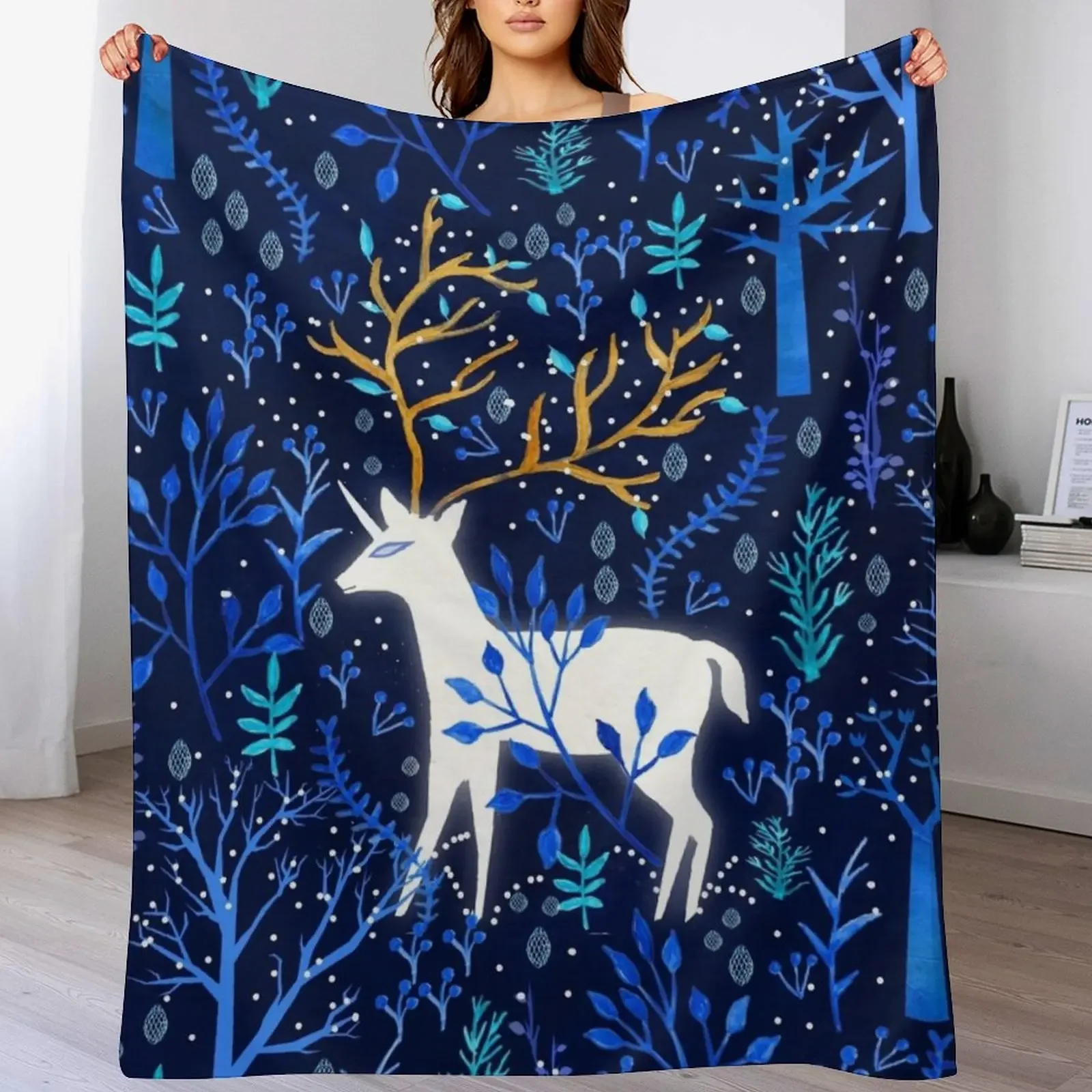 

Deericorn In Blue Throw Blanket Cozy Throw Blanket for Bed Sofa Chair