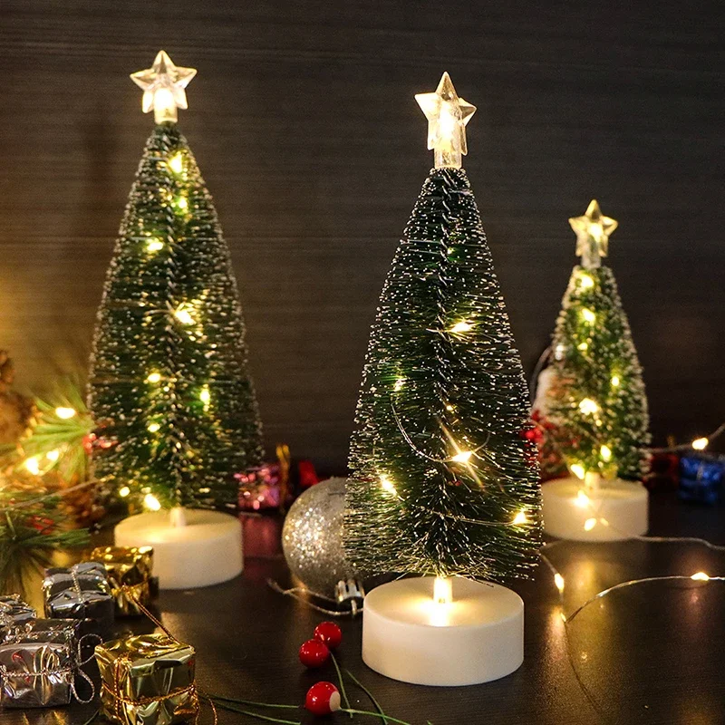 Luminous Mini Christmas Trees LED Lights Home Decoration Electronic Candles Childrens Gifts New Year Christmas Party Ornament