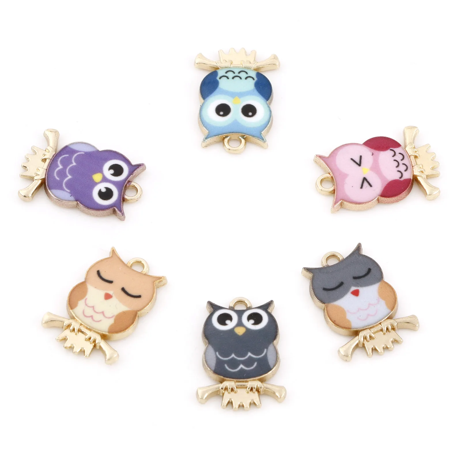 10PCs Owl Animal Charms Vintage Halloween Multicolor Enamel Gold Color Metal Pendants DIY Necklace Earrings Jewelry 21.5mmx15mm