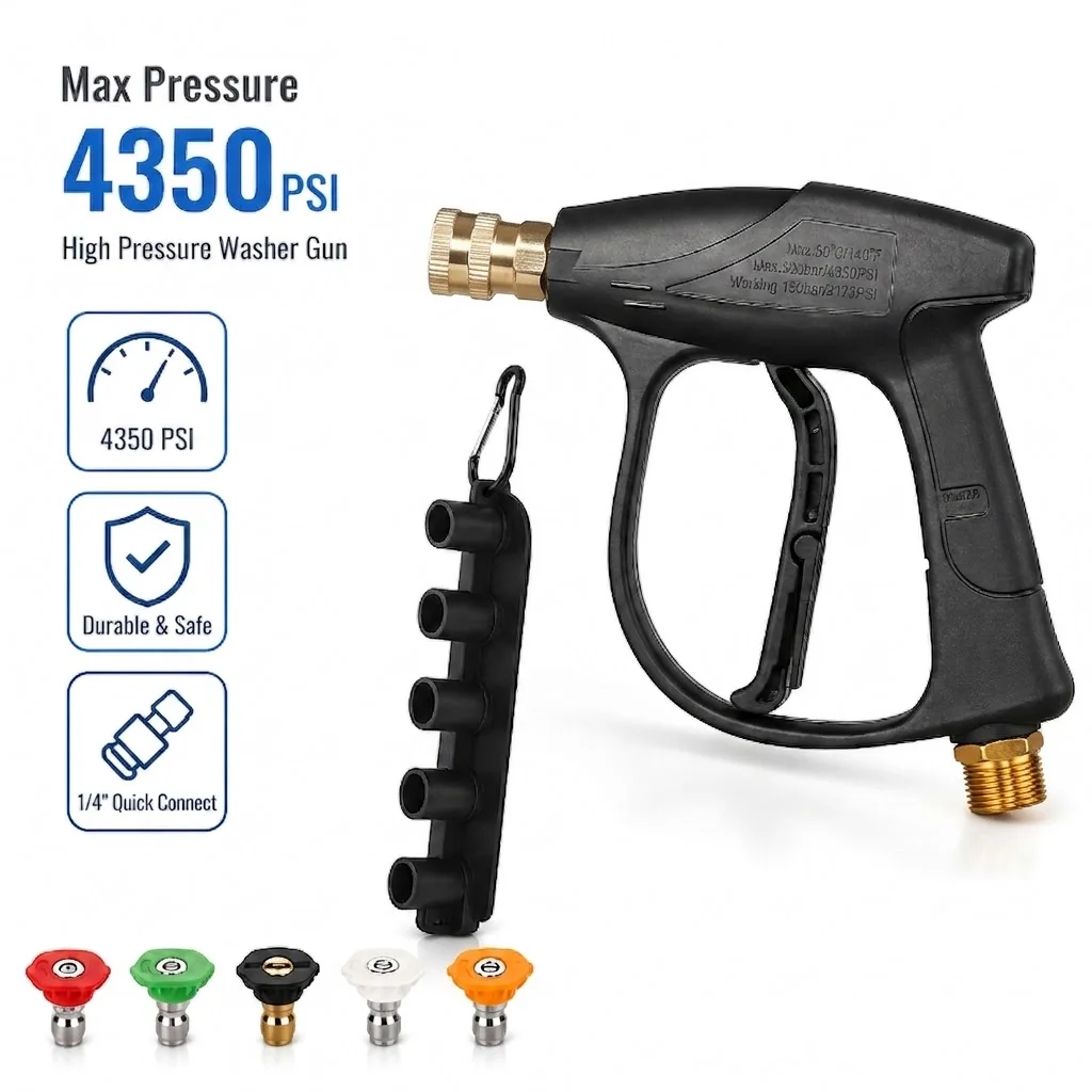 M22-14 Aluminum Core Car Wash Gun, 1450PSI Aluminum Tube & Connector, 5 Nozzles with Storage Base