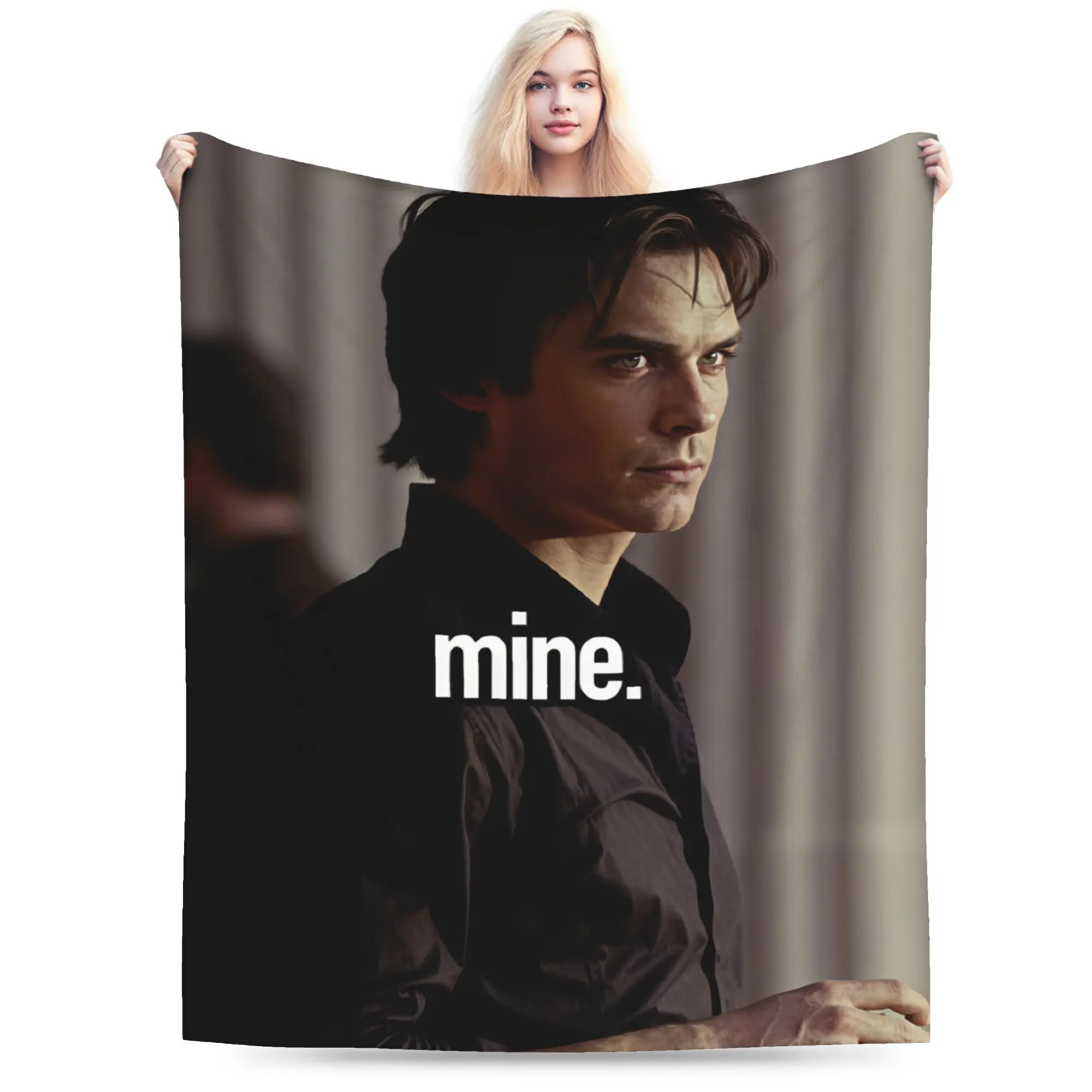 VIKAMA Vampire Diaries Damon Portrait Throw Blanket Comfortable Aesthetic Blanket  For Couch Travel Flannel Bedspread Bed Cover