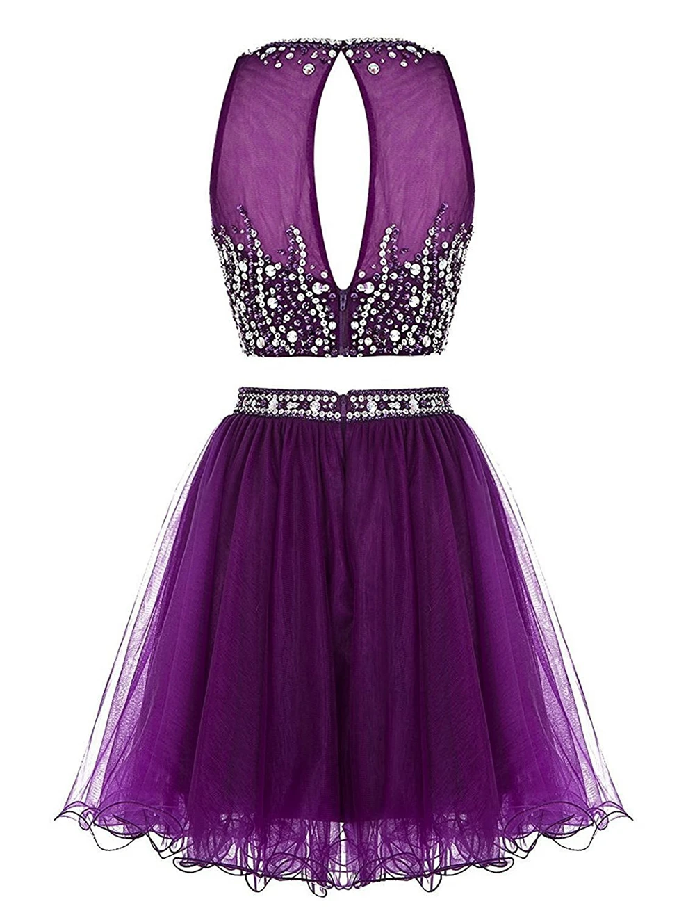 Bealegantom Tulle Two Pieces Homecoming Dresses Short A-Line Beading Sash Appliques Mini Prom Cocktail Graudation Party Gowns