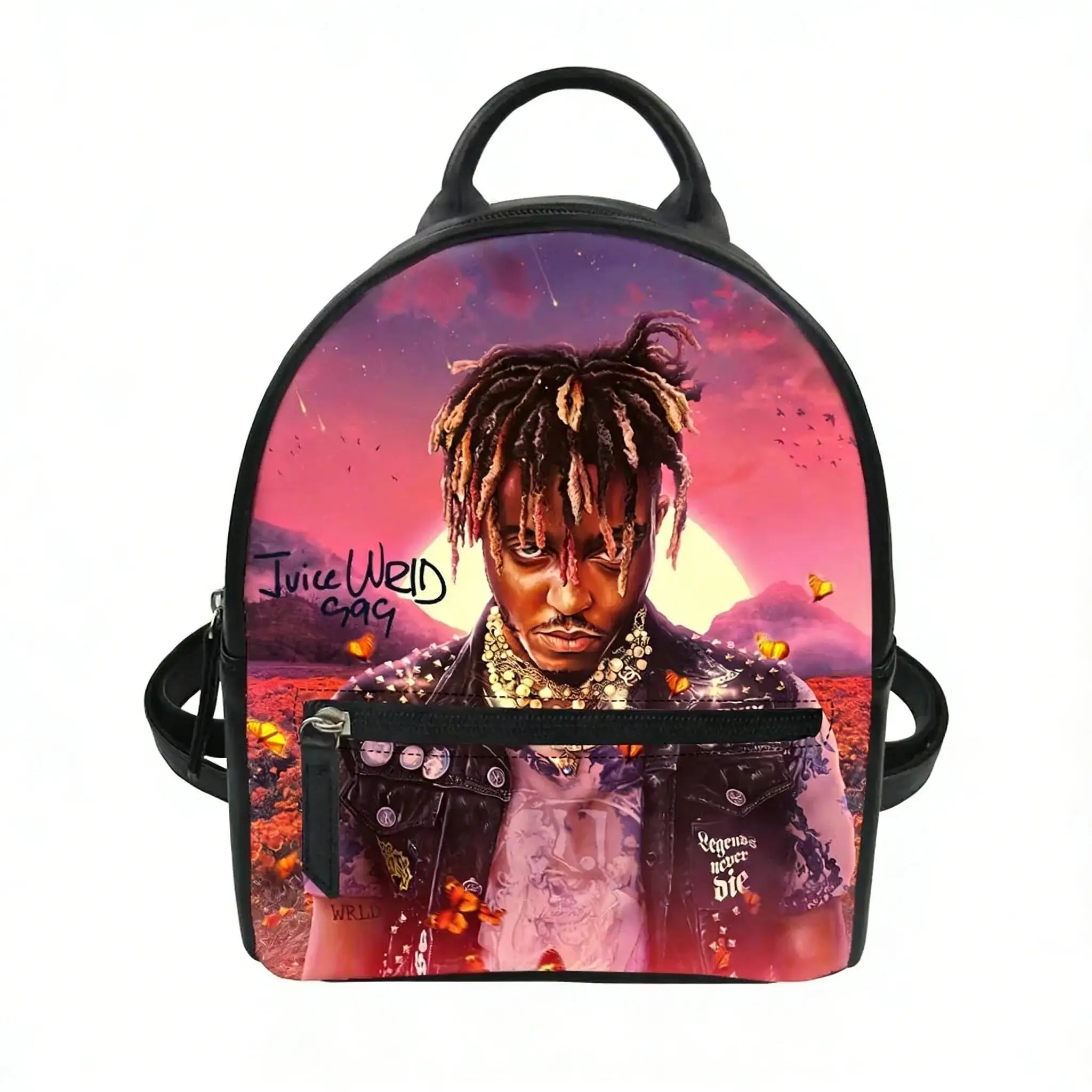 Juice Wrld 999 Hip Hop Rapper Custom Backpack Purse Women Carter Schoolbags Double Shoulder Mini Daypack Leather Travel Bag