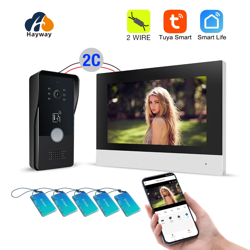 2 fili IP Tuya Wifi 1080P Videocitofono Videocitofono 7 ''Touch Screen a colori Telecamera Campanello Sistema di sicurezza porta
