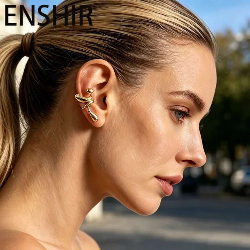 ENSHIR Irregular Geometric Smooth Earrings for Women Creative Unique Personality Niche Ear Cuff Jewelry Gifts Wholesale