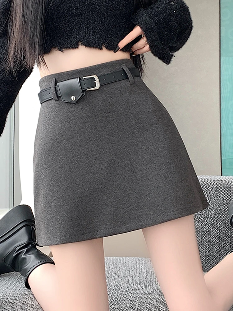 Gonna a Vita Alta Stile A con Cintura per Donna, Casual, Primavera Autunno, Novità, Gonna con Cerniera per Ragazze