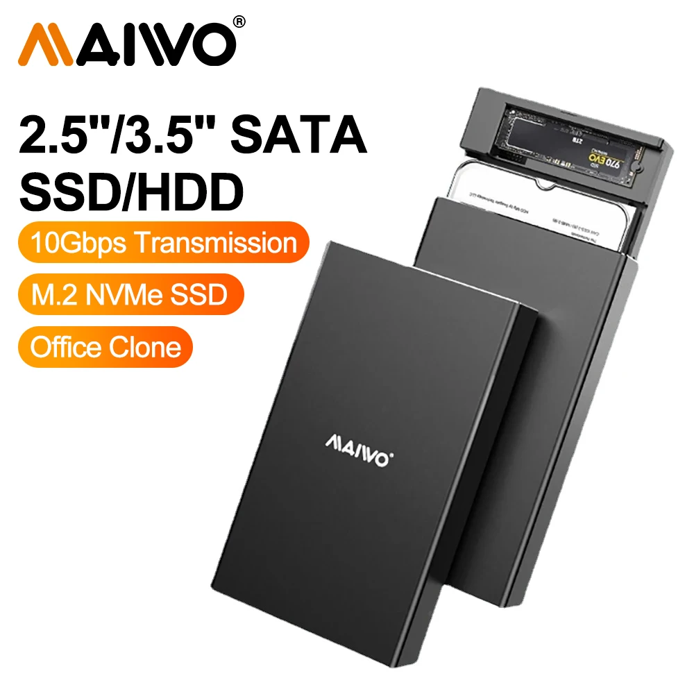 

MAIWO M.2 NVMe 2.5 3.5 inch SATA SSD/HDD Offline Clone Enclosure NVME Cloner Dock with UASP Max 10Gbps 22TB Capacity Expansion