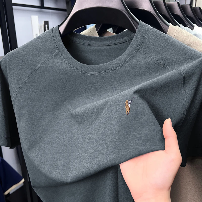 High Quality Men's Short Sleeved T-shirt Trend Embroidered Round Neck Casual Skin Friendly Breathable Thin Top T