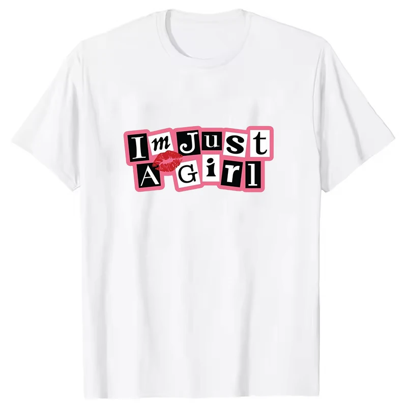 I'm Just a Girl Pattern Women Men T-Shirt Short Sleeves Harajuku Unisex Fun Tees Summer Trend Large Size Round Neck Couple Tops