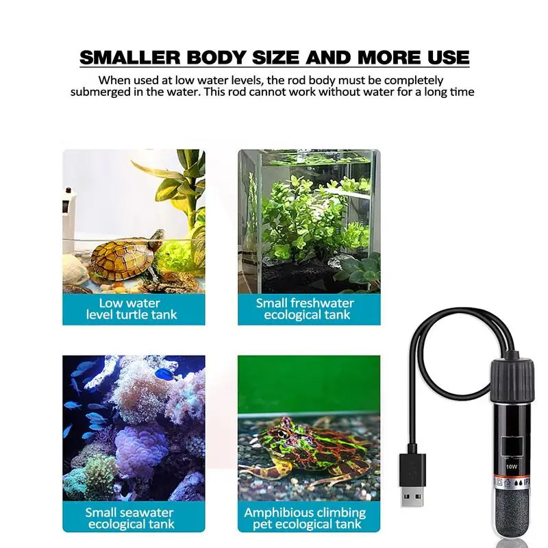 Mini Aquarium Heater 26°C Constant Temperature Submersible Small Fish Tank Heating Rod 10W USB Aquarium Thermostat Rod Dropship