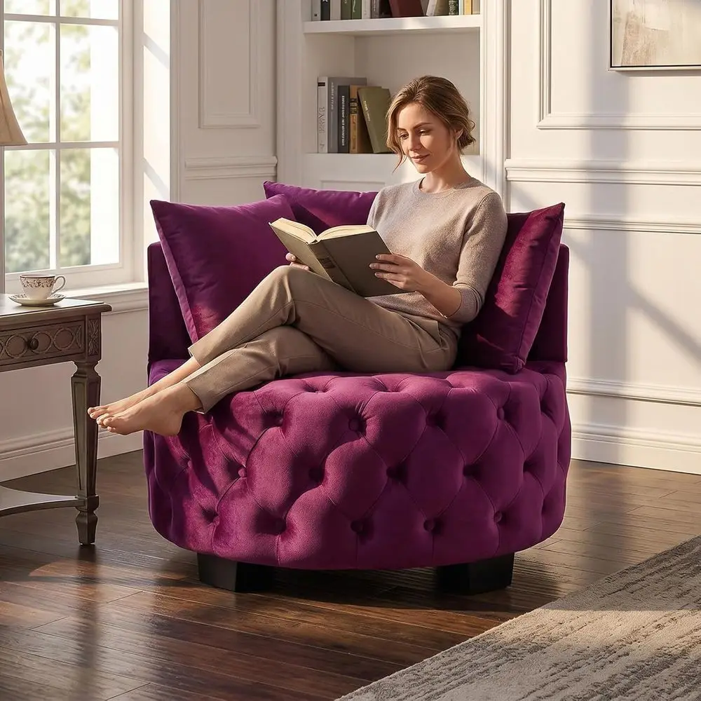 

Violet Velvet Upholstered Barrel Chair with 3 Pillows, Modern Lounge Club Sofa, Ideal for Living Room or Bedroom