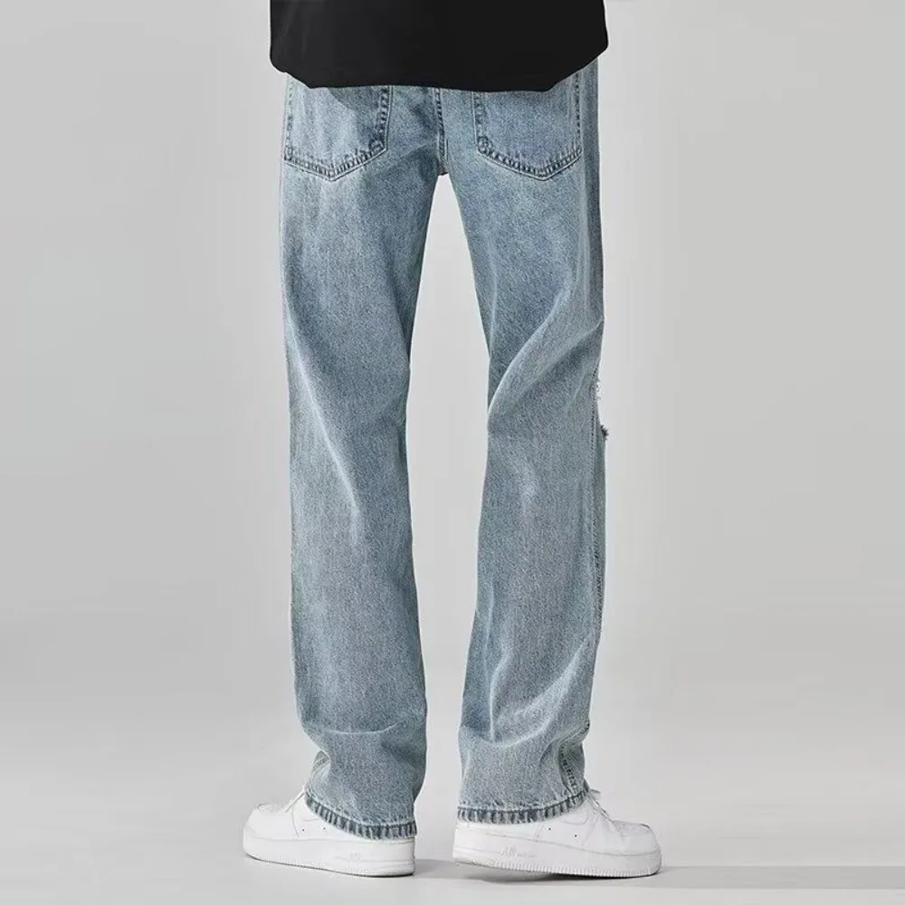 Invisible ouvert entrejambe sexe en plein air mâle jean pantalon nouvel été déchiré jean cylindre droit bébé bleu exoticisme décontracté Denim