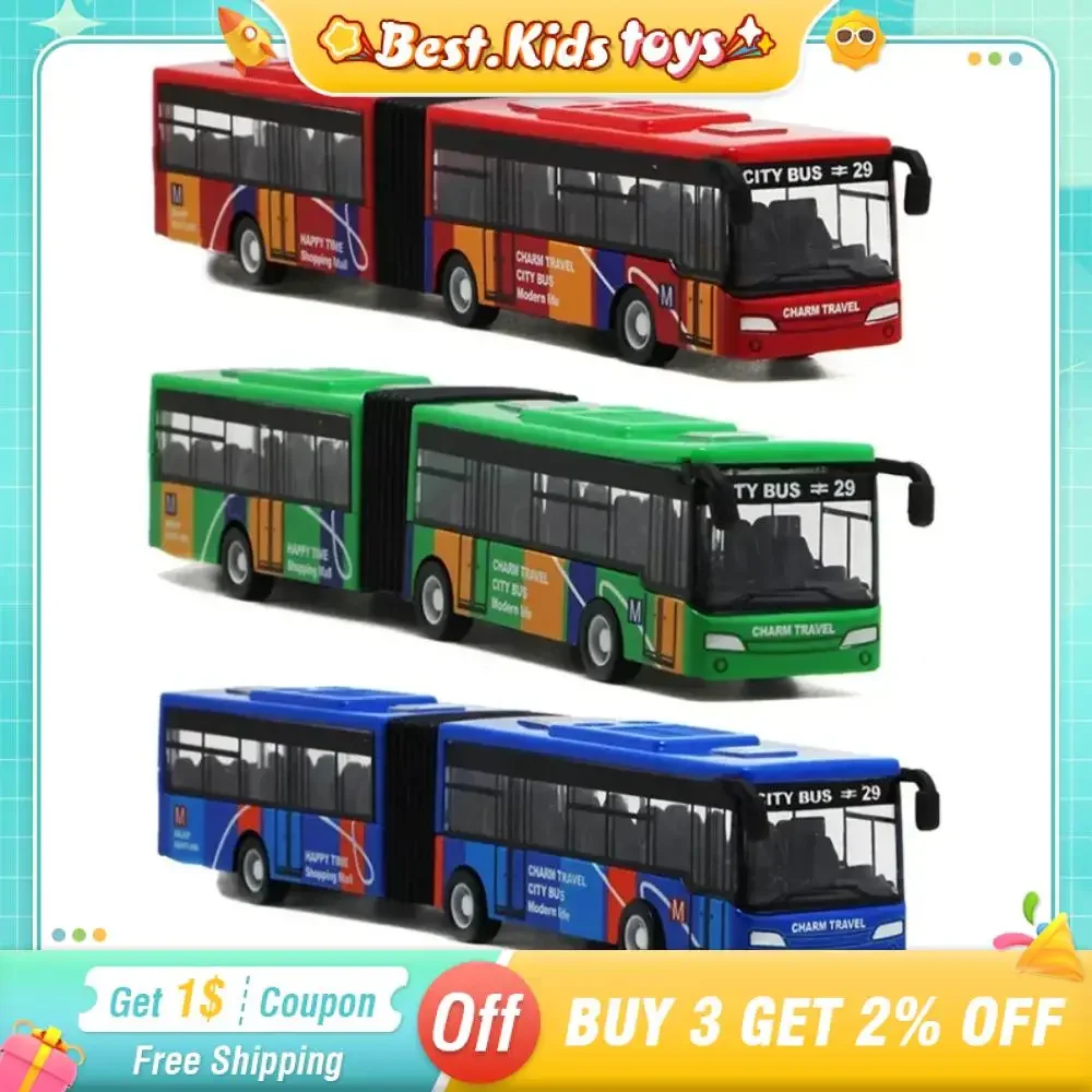 1/64 Simulatie Mini Dubbele Sectie Stadsbus Pull-back Auto Legering Inertie Model Kinderen Speelgoed Tour Bus Voertuig Jongens kerstcadeau